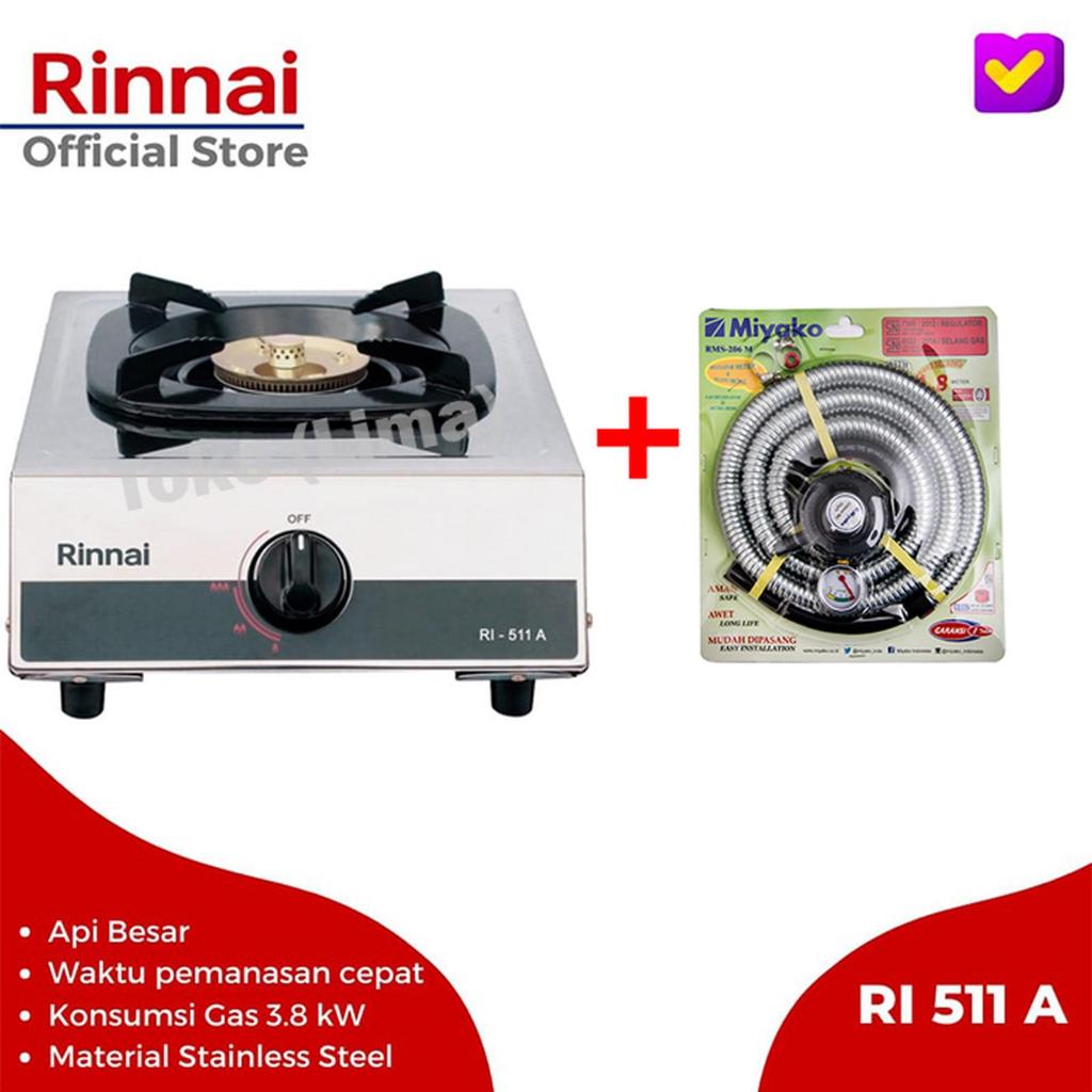 [COD READY] PAKET HEMAT KOMPOR + REGULATOR RINNAI RI 511A / RI-511A / RI 511 A / RI511 A (1 TUNGKU)