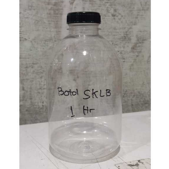 Botol Kale Gendut Bulat Plastik Tutup Hitam/Putih 1 Liter
