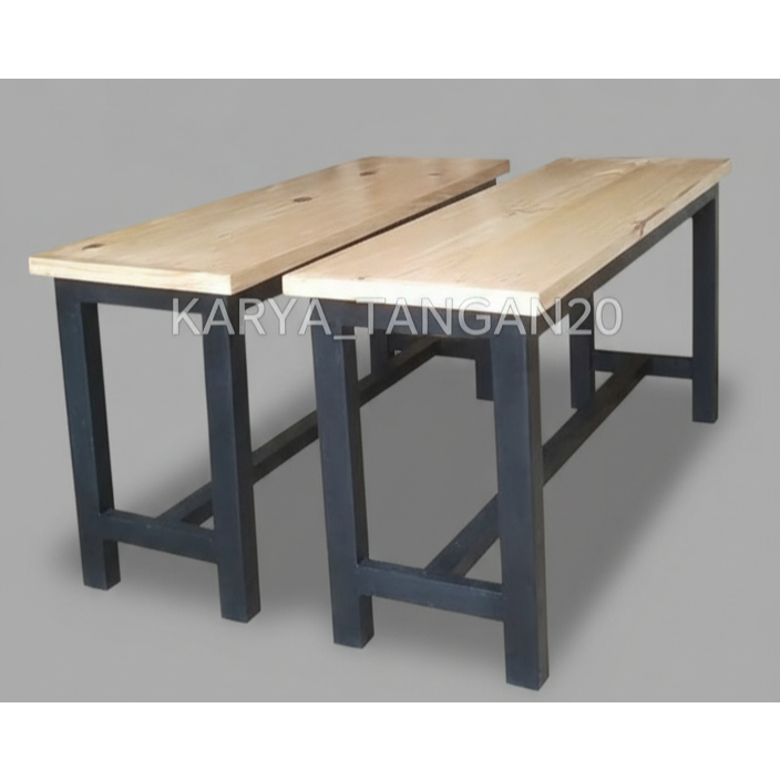 bangku panjang kaki besi hollow, papan kayu/bangku taman/bangku bakso