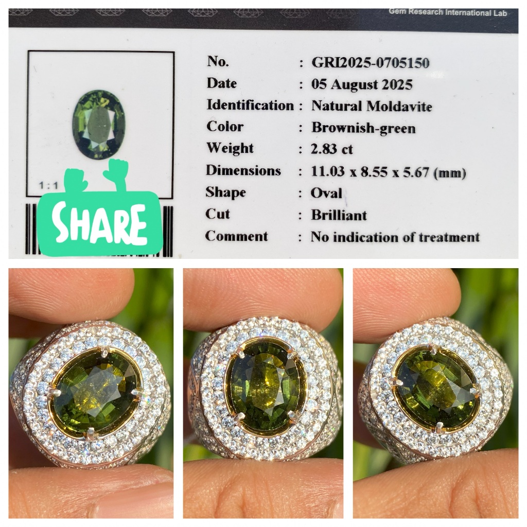 Natural 2.83ct moldavite tektite batu meteor asli memo gri