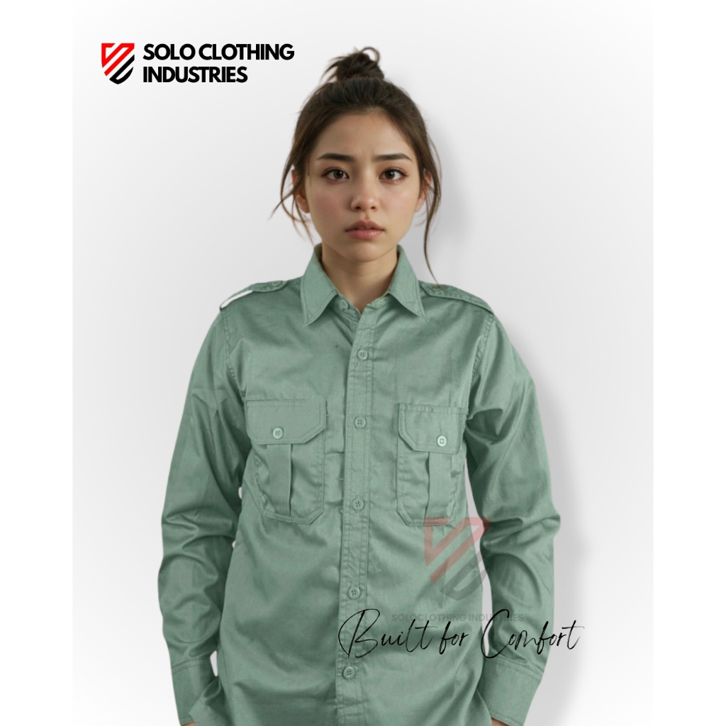 Baju Polos Panjang Pria/ Wanita Warna Green / Hijau Sage untuk Seragam Instansi, Kemeja Komunitas da