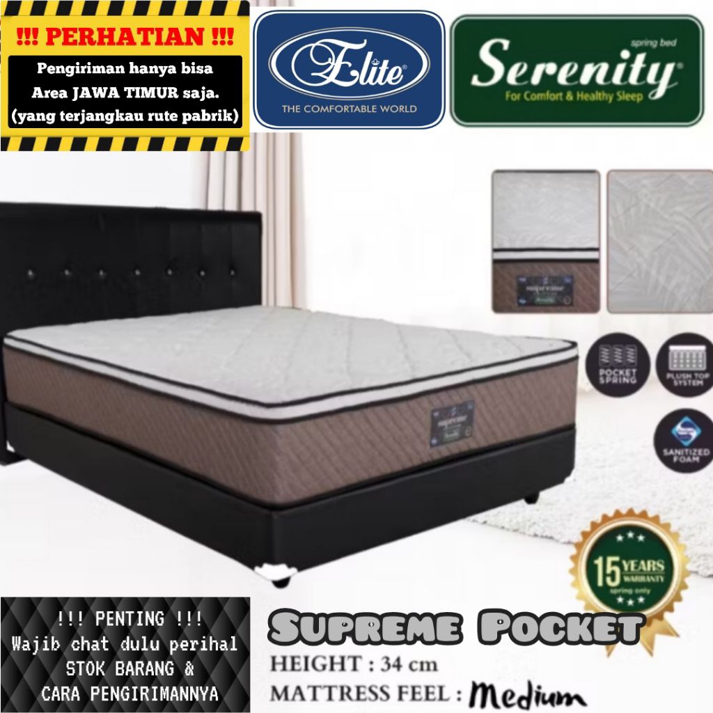 Full Set Ori + Springbed Elite Serenity Supreme Pocket with Foam Encased ( kasur + divan sandaran or