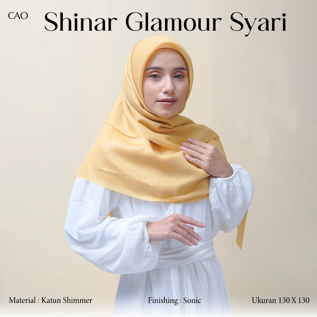Humaira Hijab Shinar Glamour Syari Katun Shimmer Premium Segi Empat Ukuran 130x130 Finishing Sonic
