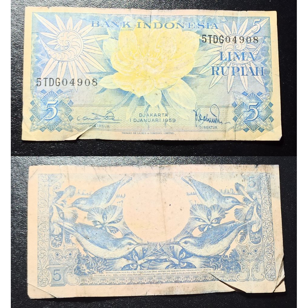 uang kuno Indonesia 5 rp tahun 1959 p1574