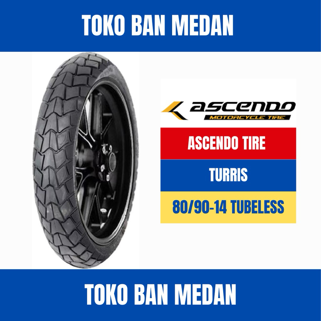 BAN LUAR MOTOR ASCENDO 80/90-14 RING 14 TL TUBELESS TURRIS