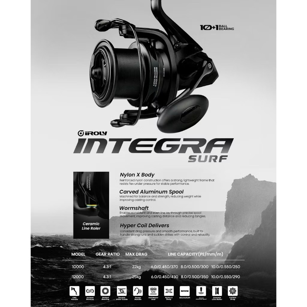 Reel Pancing Iroly Integra Surf 10000 12000 Spinning Saltwater Long Spool