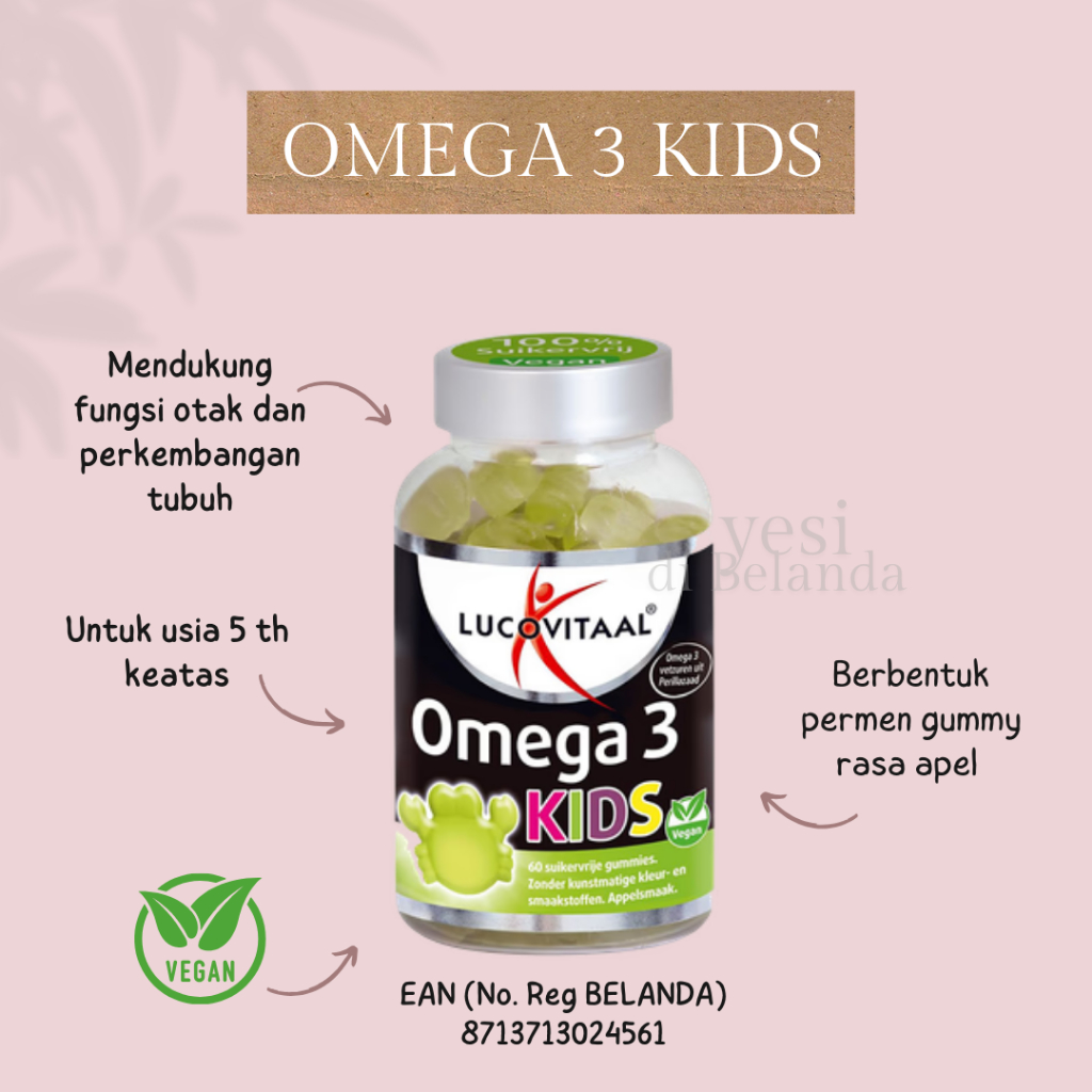 Lucovitaal Omega 3 Kids – Suplemen Omega 3 Vegan, 60 gummies