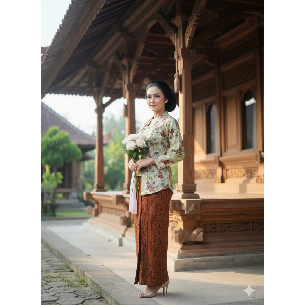 READY STOK KEBAYA KUTUBARU MODERN BUNGA HIJAU SAGE