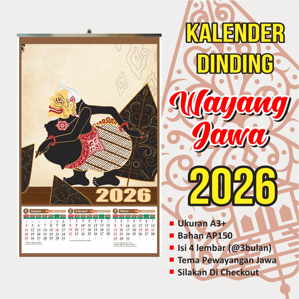 

Kalender Dinding Wall Calender Wayang Jawa | Isi 4 Lembar A3+