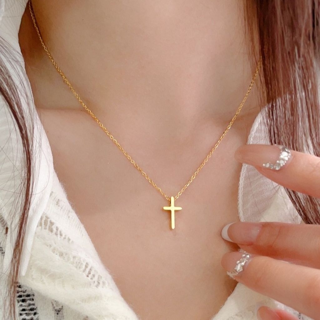 ~laluna~Cross Necklace • Perhiasan Kalung Salib Titanium • Kalung Salib Polos Stainless Steel • Kalu