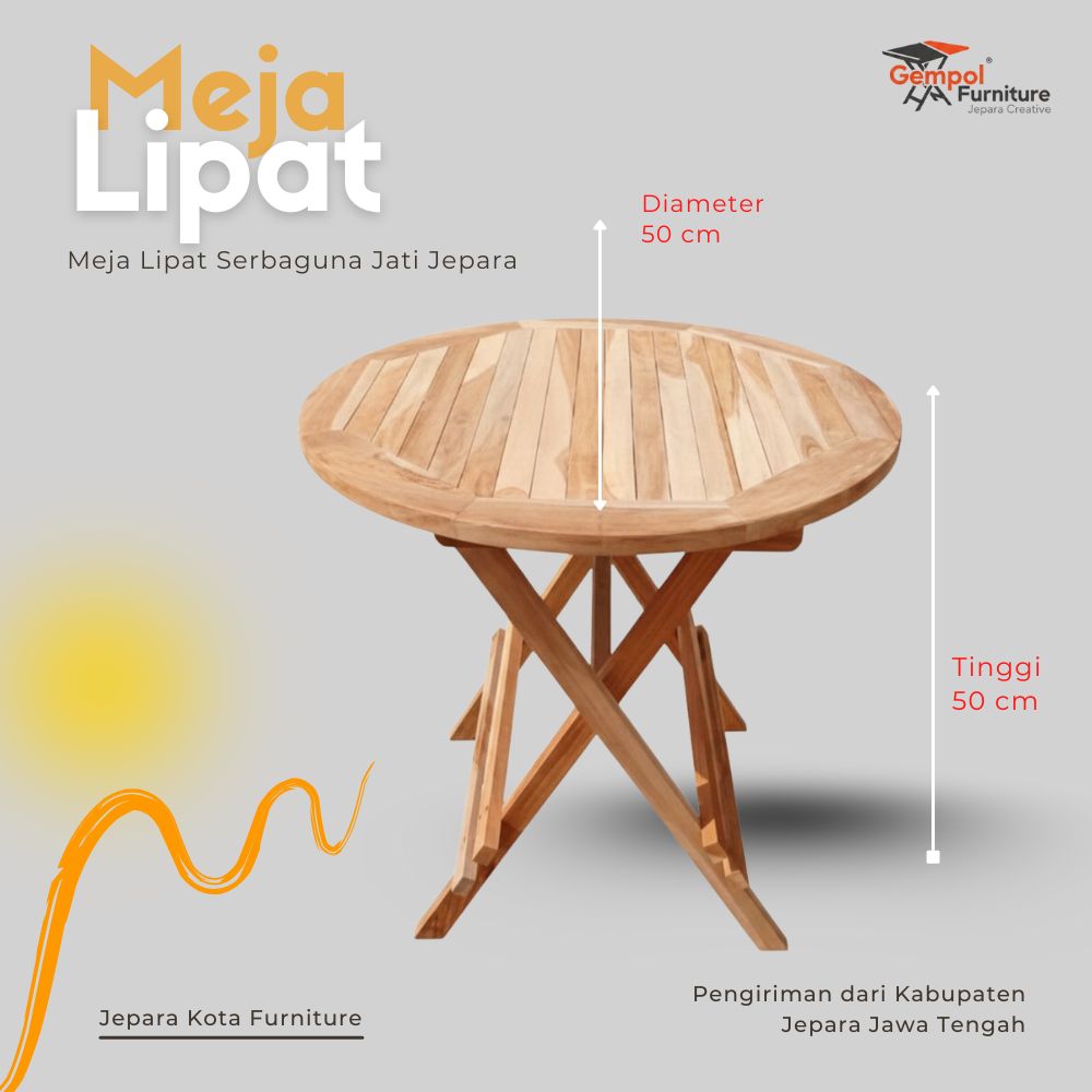 MEJA LIPAT BUNDAR ESTETIK KAYU JATI JEPARA / KOKOH DAN BERKUALITAS