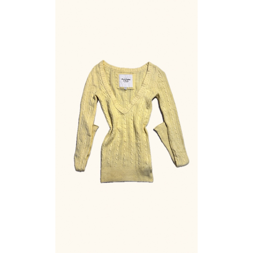 Abercrombie & Fitch pastel yellow knit v cut sweater