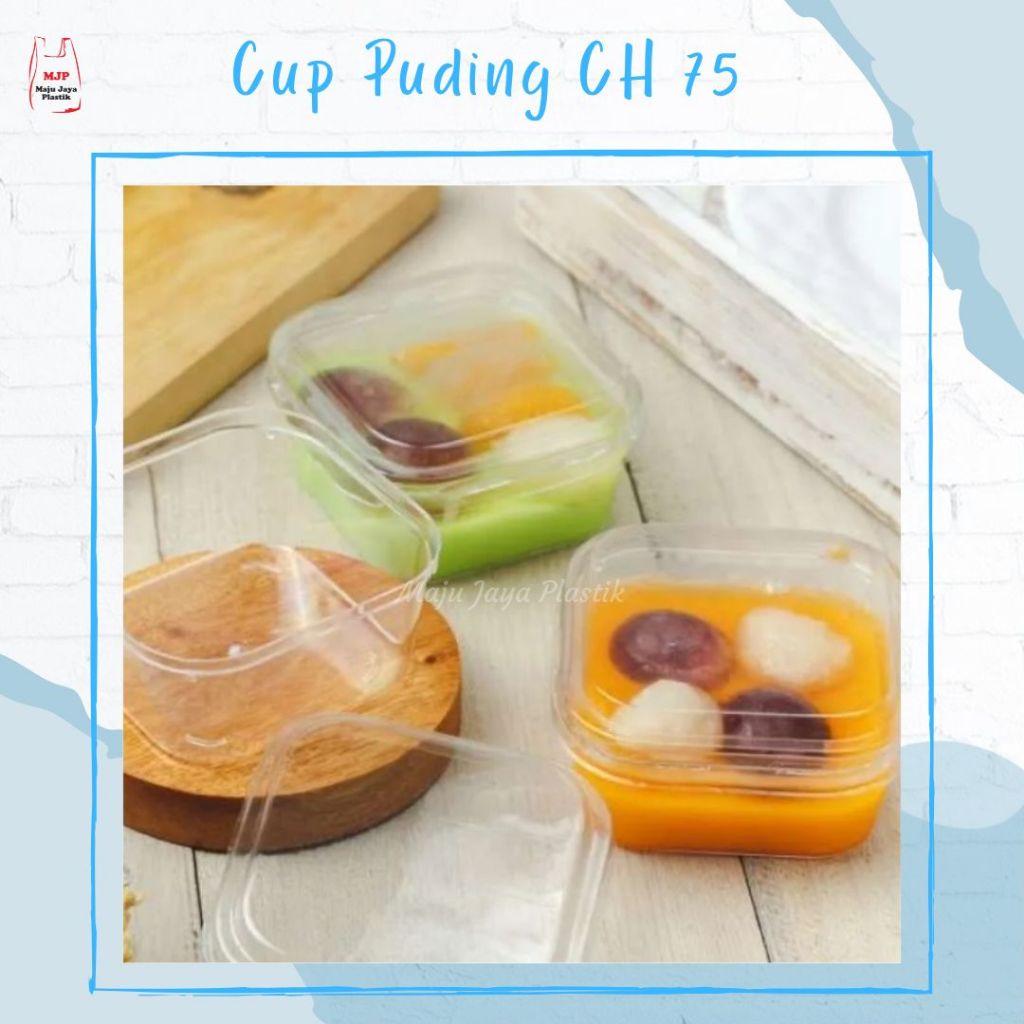 Cup Puding Plastik CH 75 Cup Puding Kotak dengan Tutup – Cup Jelly Dessert 150ml
