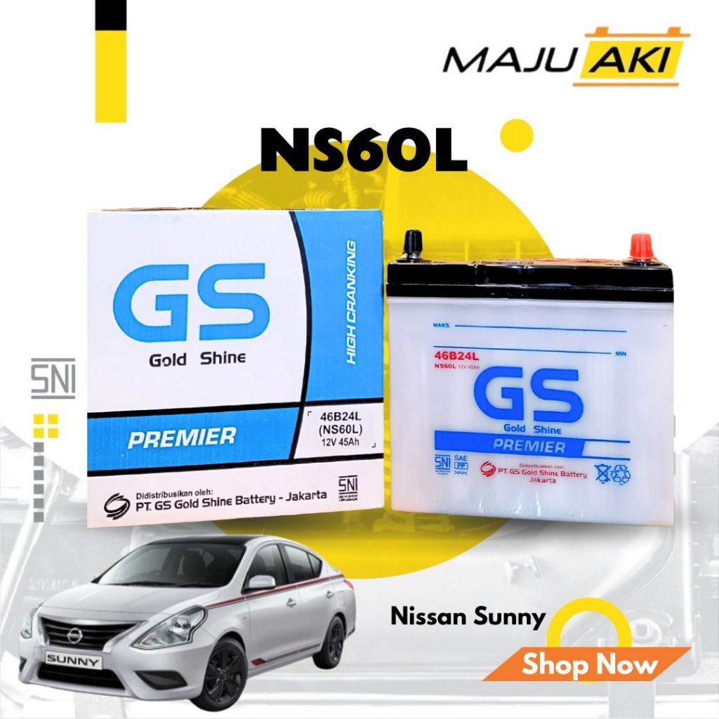 Aki Mobil Nissan Sunny Aki Basah GS Gold Shine Dry Charge Premier NS60L 12V 45Ah