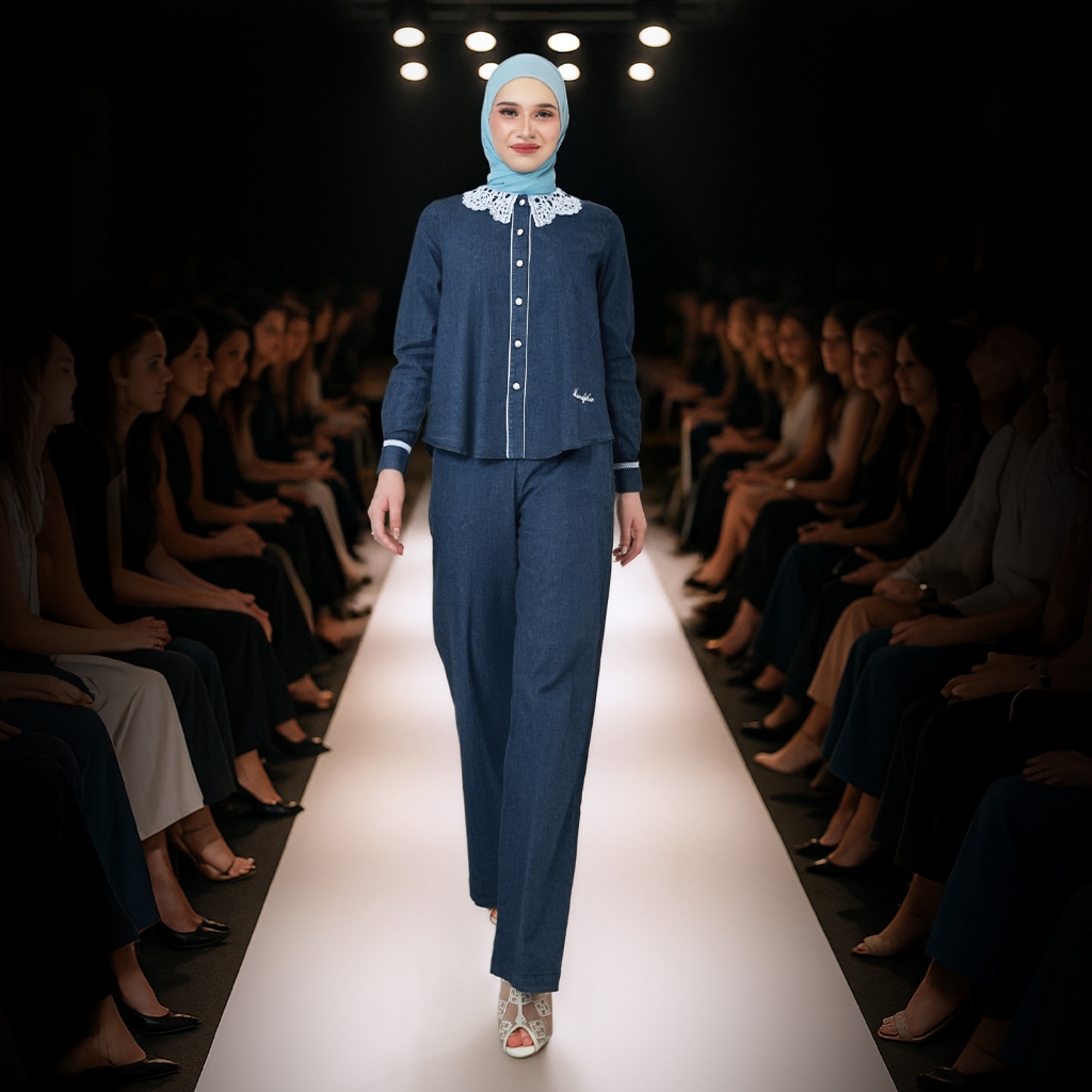 MANDJHA Celina Blouse Denim By IVAN GUNAWAN - Busana Muslim Modest ORIGINAL