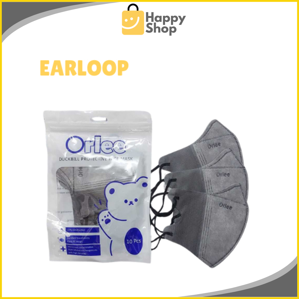 1PACK (10 PCS) Masker Orlee Duckbill Original Emboss Garis Asli Kemenkkes Earloop Putih Hitam Abu S3