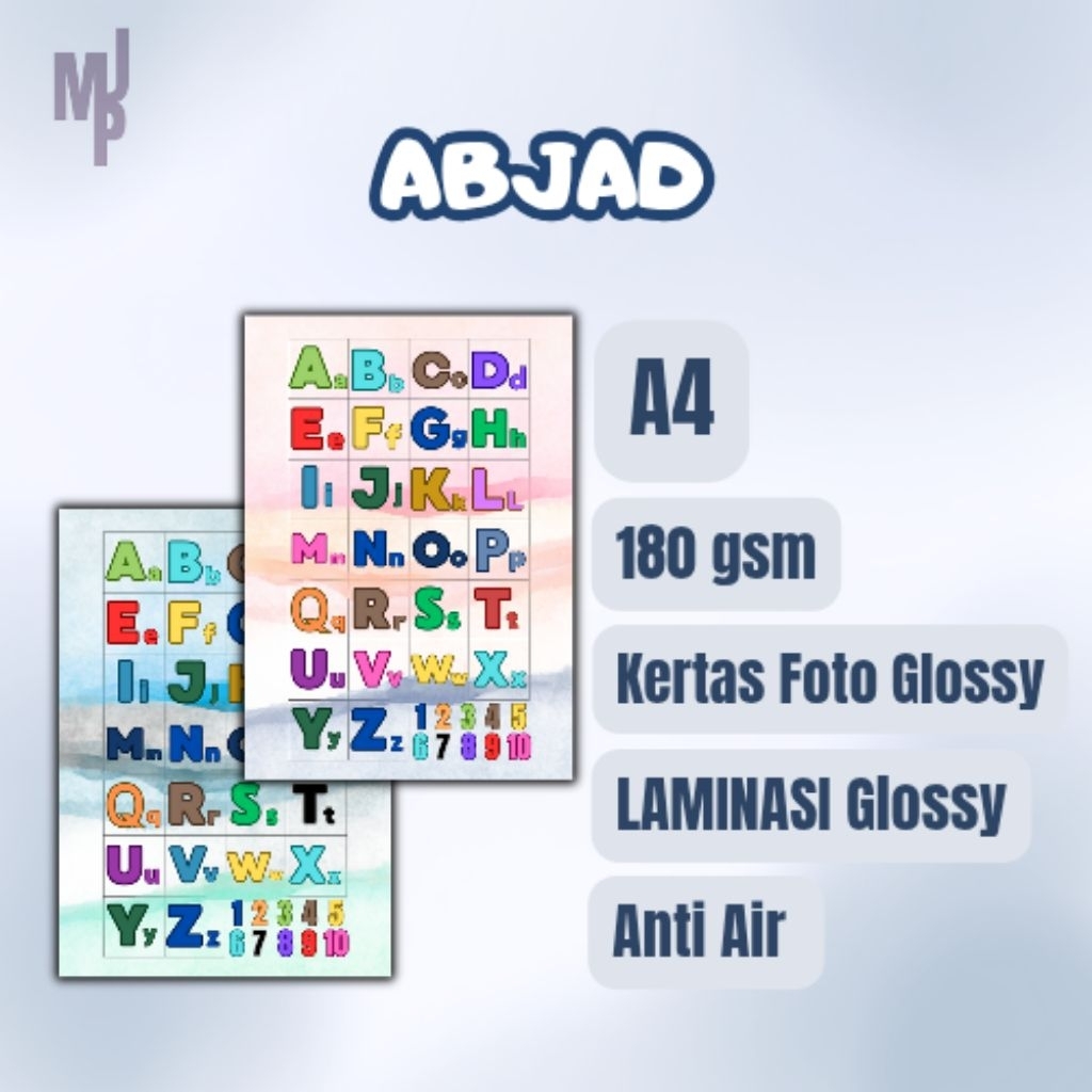 

ABJAD A-Z Variasi Biru Pink (LAMINASI ANTI AIR)