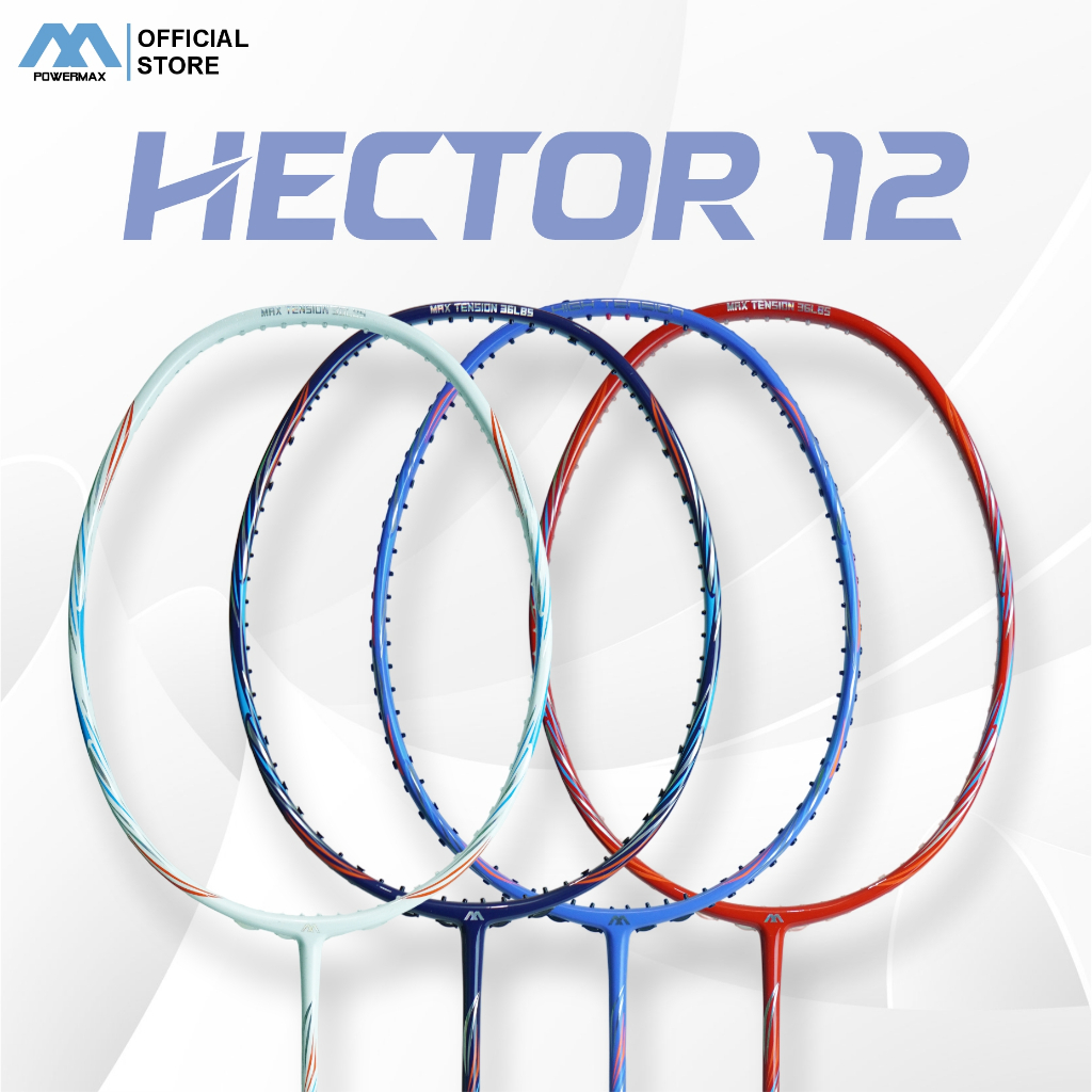 POWERMAX Badminton Raket Hector 12 Original 4U 35 Lbs Built-in T-Joint Frame Bulutangkis Ringan Defe