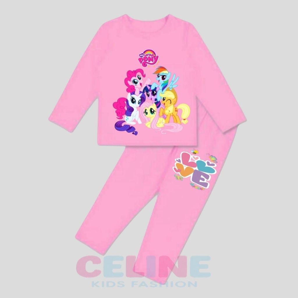 Setelan piyama baju tidur kuda pony anak perempuan lengan panjang 6 KUDA PONI