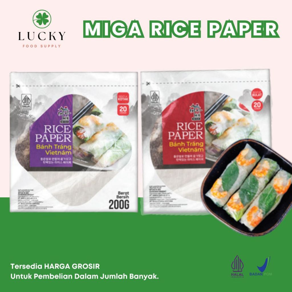 MIGA Rice Paper / BANH TRANG / Kulit Lumpia Vietnam /  Kotak atau Bulat [HALAL]