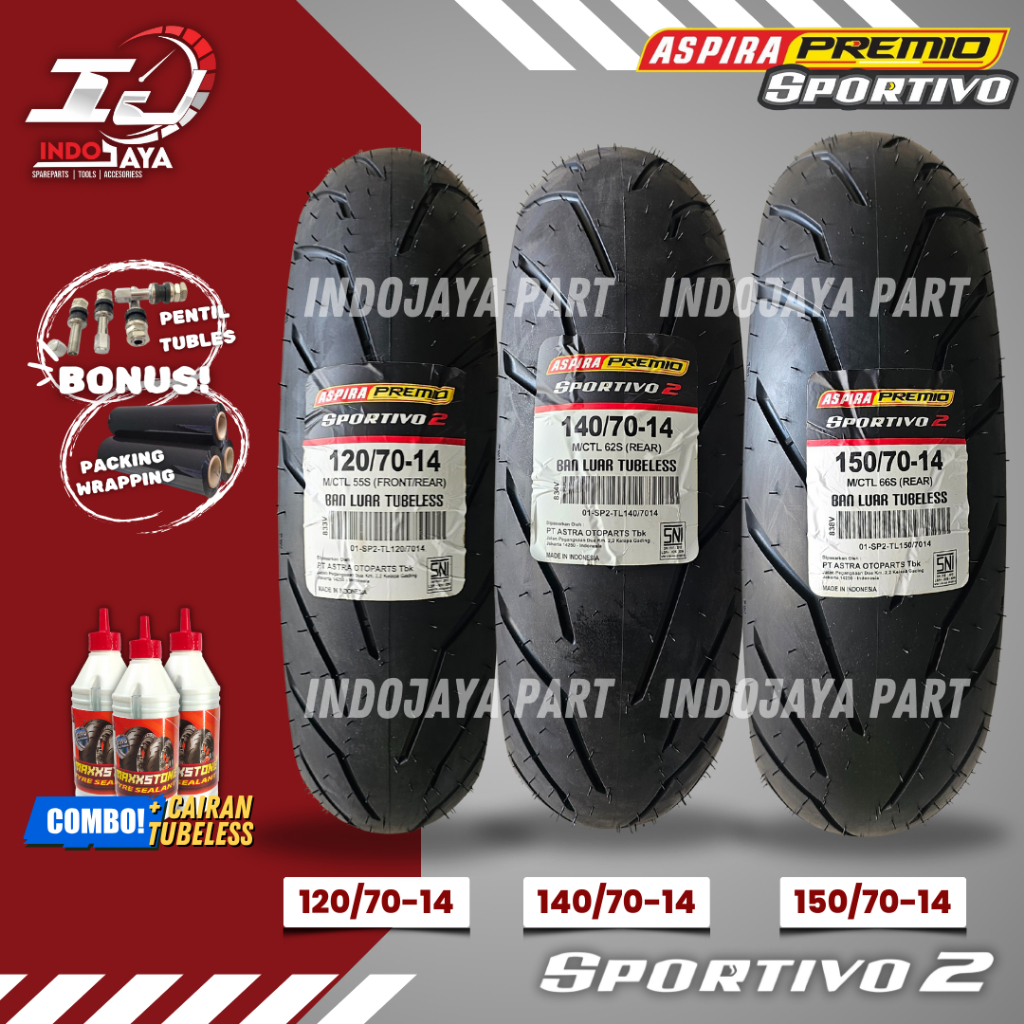[PRODUK BARU] BAN LUAR ASPIRA PREMIO SPORTIVO 2 ( 120/70-14 - 140/70-14 - 150/70-14 ) BAN LUAR TUBEL