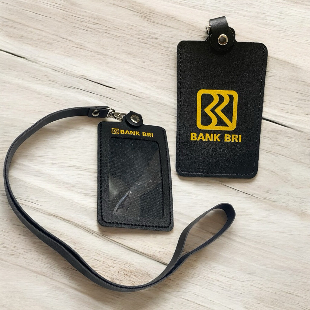 Id card holder holder kulit hitam logo BRI