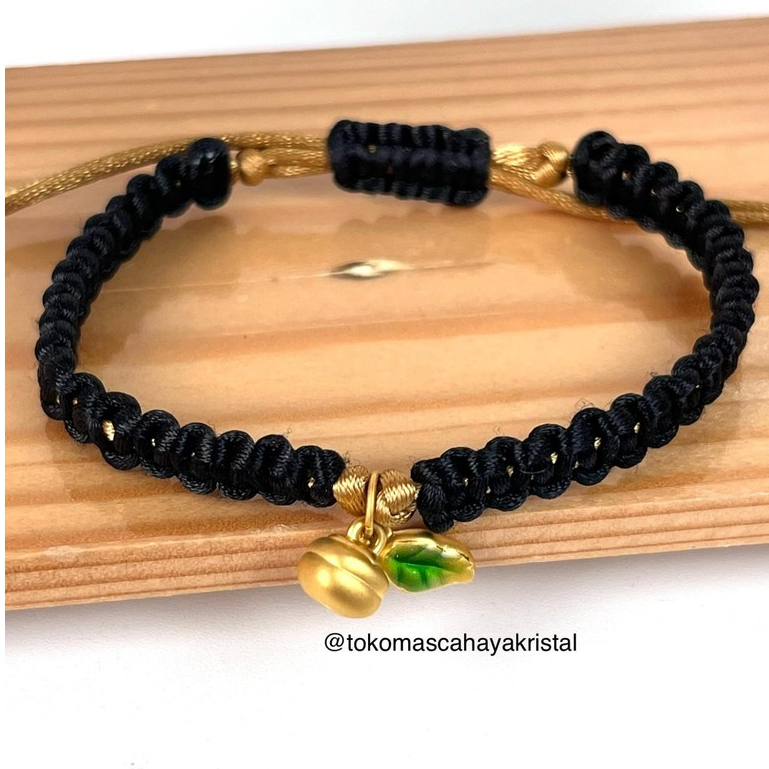 Gelang Tali Emas Charm Gantungan Daun Sarang Lebah 24k - Gold Bracelet