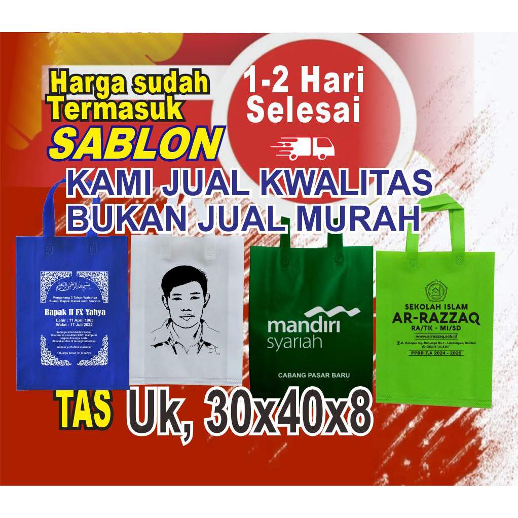 sablon Tas , tas MBG, Tas spounbond, tas sembako, tas belanja, Tas tahlilan 40 hari, Tas spounbond, 