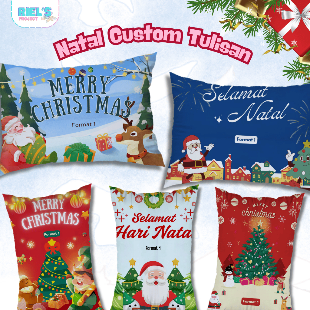 Bantal CUSTOM edisi Natal / Christmas , 1Sisi , Request Tulisan, Hampers Natal