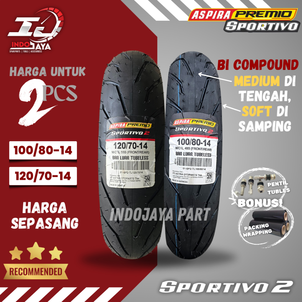 [HARGA MURAH SEPASANG] BAN LUAR ASPIRA PREMIO SPORTIVO 2 (100/80-14 & 120/70-14) BAN LUAR TUBELESS P