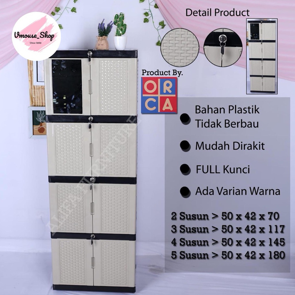 ORCA LEMARI PLASTIK PAKAIAN 4 SUSUN FULL KUNCI - LEMARI PAKAIAN 4 SUSUN ORCA - LEMARI BAJU 4 SUSUN -