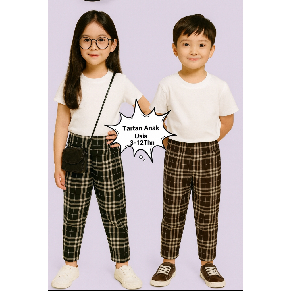 Celana Baggy Pants Anak-anak Motif Kotak-Kotak Bahan Scuba Strech