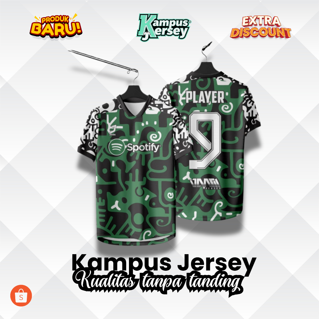 Javas Jersey Futsal Baju Bola Hijau Custom Nama Nomor Logo Printing