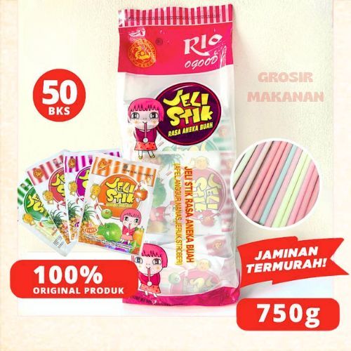 Permen Jelly Sedotan / Stik Pendek - Jelly Stik Rio Aneka Buah 50 Bungkus / Halal