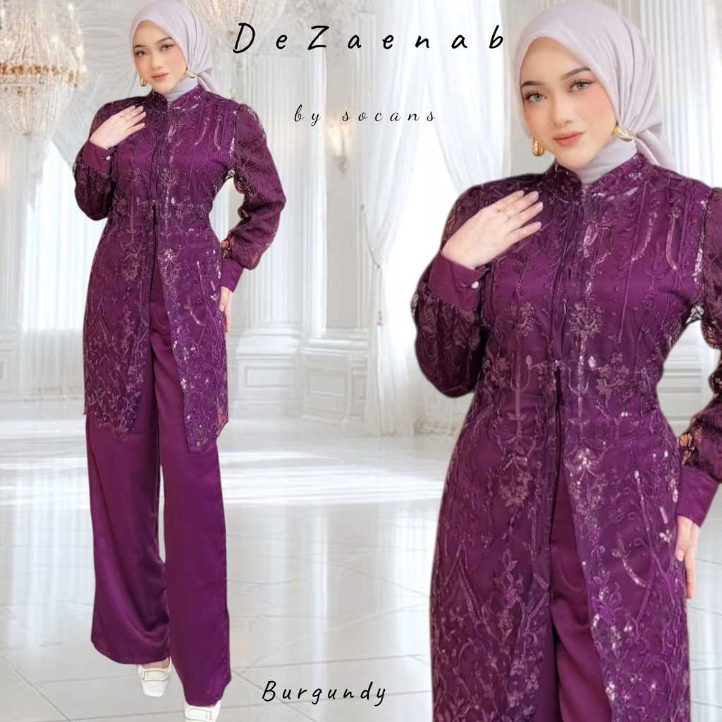 DeZaenab set Outer 3in1 | setelan celana | setcel oneset tile bordir sequin utk pesta kondangan sera