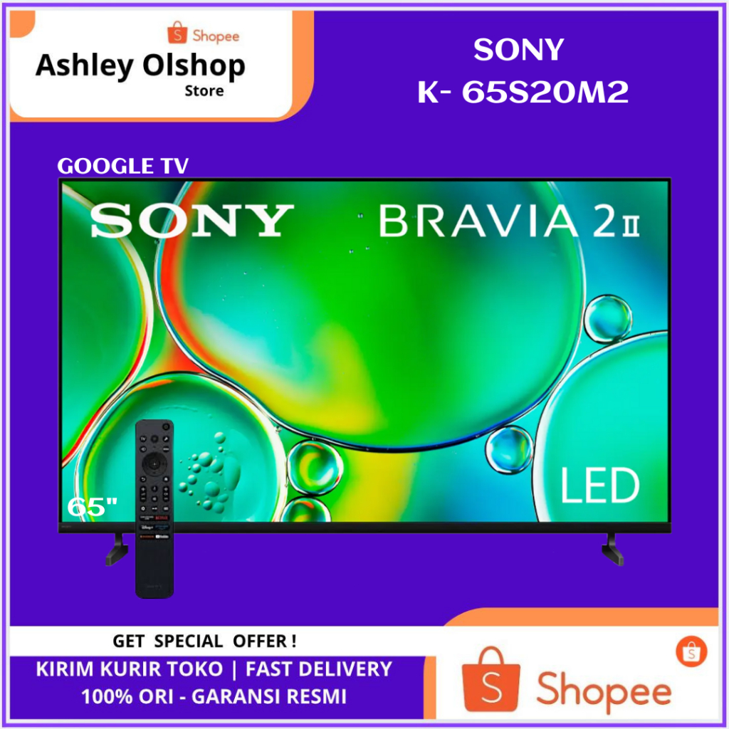 Google TV Sony 65 Inch K-65S20M2 Bravia 2 II 4K Ultra HD HDR TV SONY 65 Inci 65S20M2