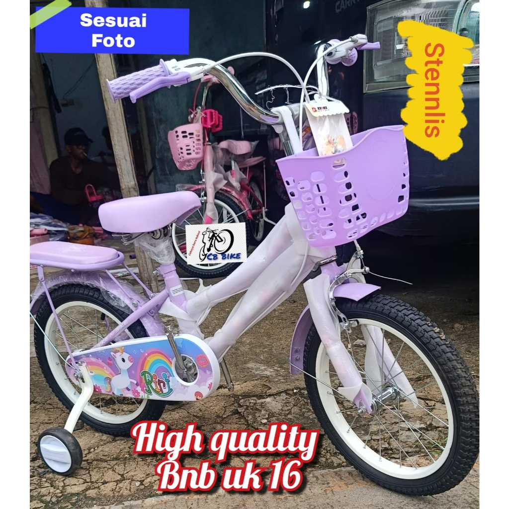 Sepeda Anak Perempuan CTB BNB UNICORN Edisi Kartun Riri Ukuran16 & 18Inch Usia 2-8 Tahun Terbaru