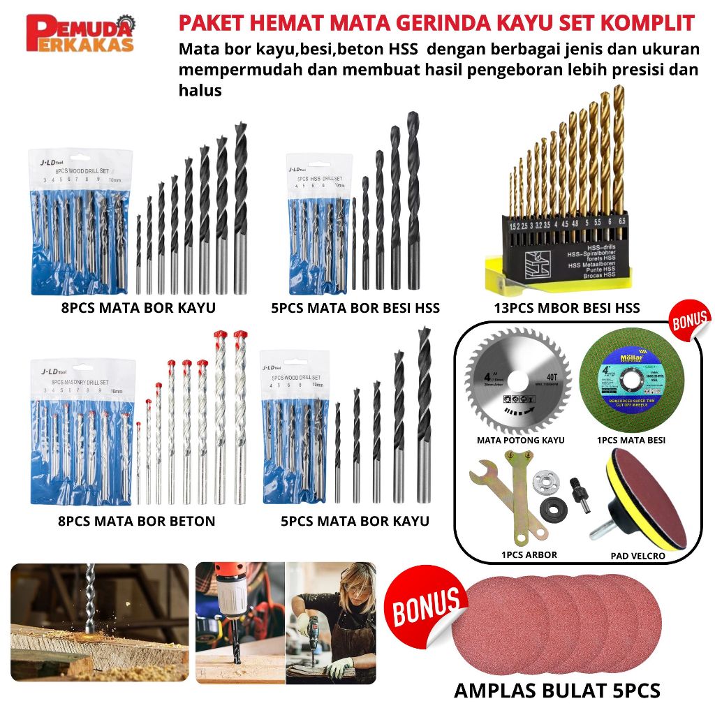 MURAH SET Mata Bor Set Kayu, Besi, Beton, Obeng, Mata Bor Set Kayu, Besi, Beton, Obeng, Mata Bor Set