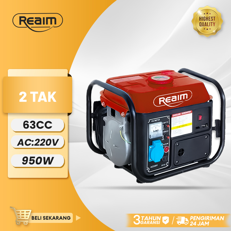 REAIM Genset Portable 4000W 63CC Pembangkit Listrik Mini untuk Rumah Tangga & Outdoor Bensin Irit Si