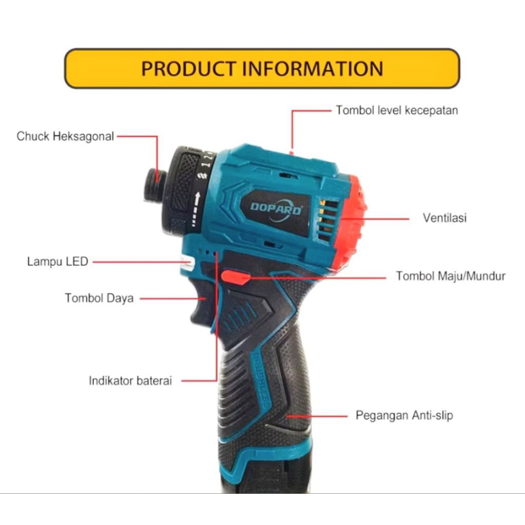 SCREWDRIVER CORDLESS 16,8V BOR OBENG CORDLESS (MESIN NO BATERAI)