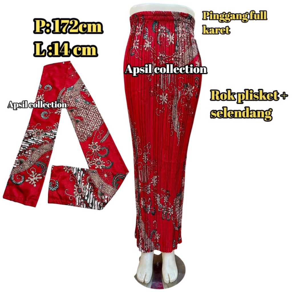 SET SELENDANG JUMPUTAN+ROK PLISKET JUMPUTAN SARUNI MERAH