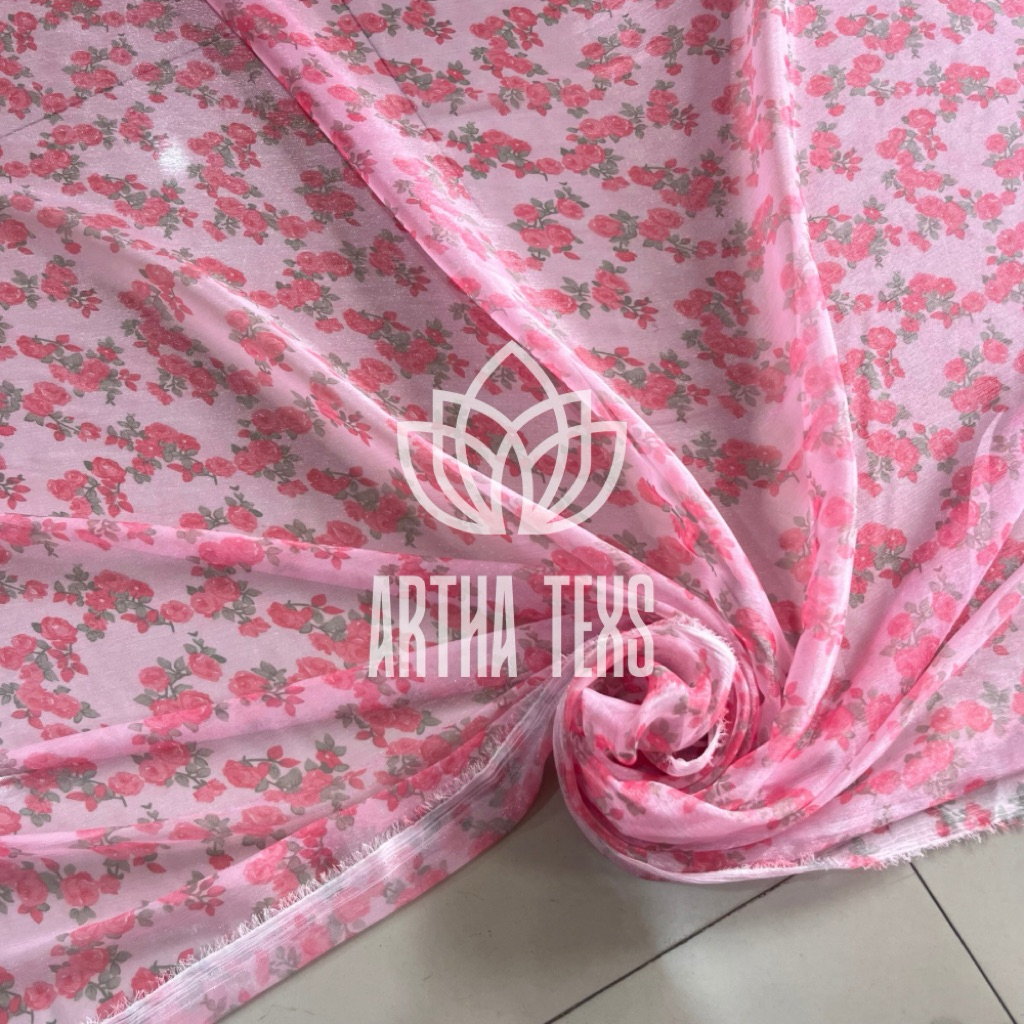 kain sifon sutra motif bunga / bahan sifon salju motif