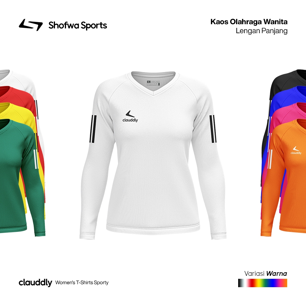 Kaos Olahraga Wanita Warna Putih Lengan Panjang Kaos Running Senam Fitness Lari Big Size Jumbo