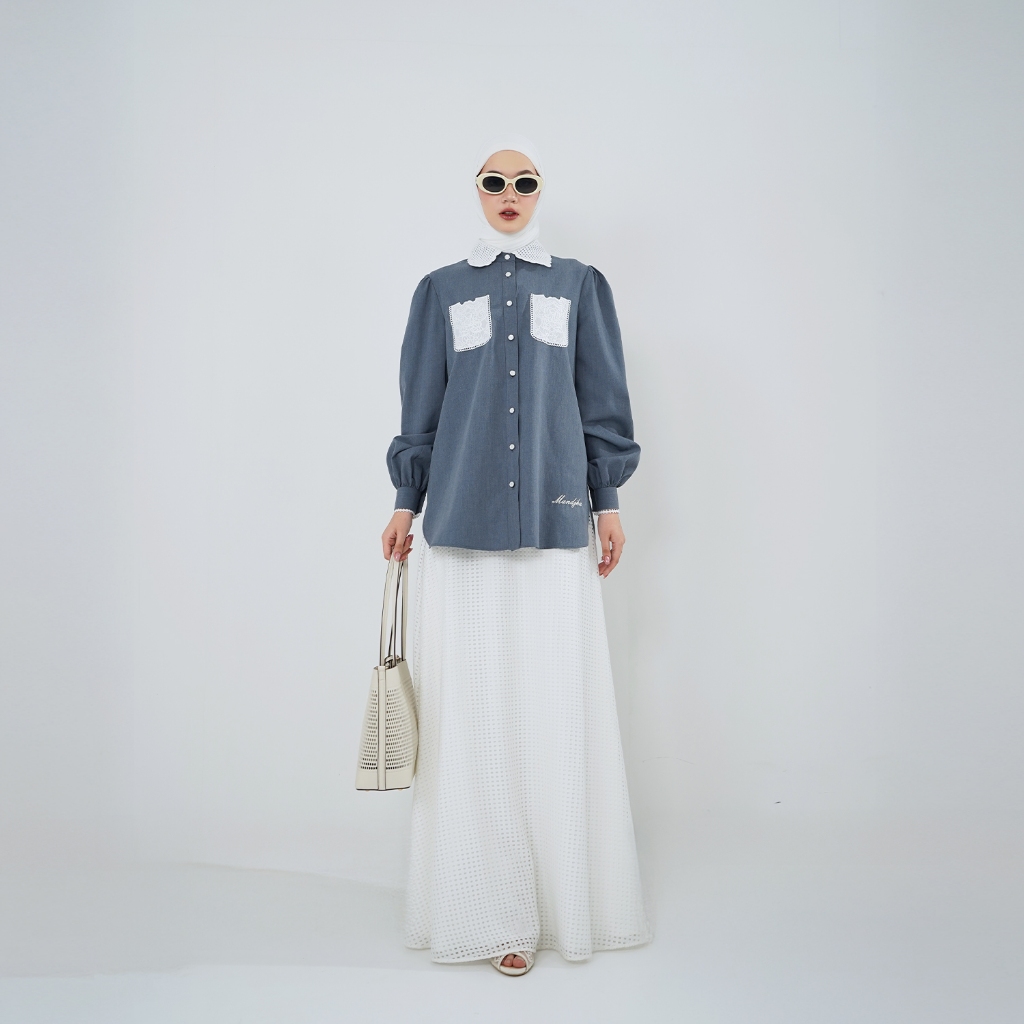 MANDJHA Chelsie Blouse Denim By IVAN GUNAWAN - Busana Muslim Modest ORIGINAL