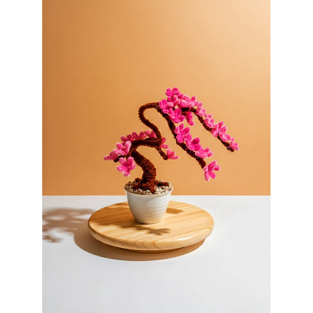 bunga dari kawat bulu,bunga hiasan meja ruang tamu aestetic,almari,Bonsai sakura + pot bunga aesteti