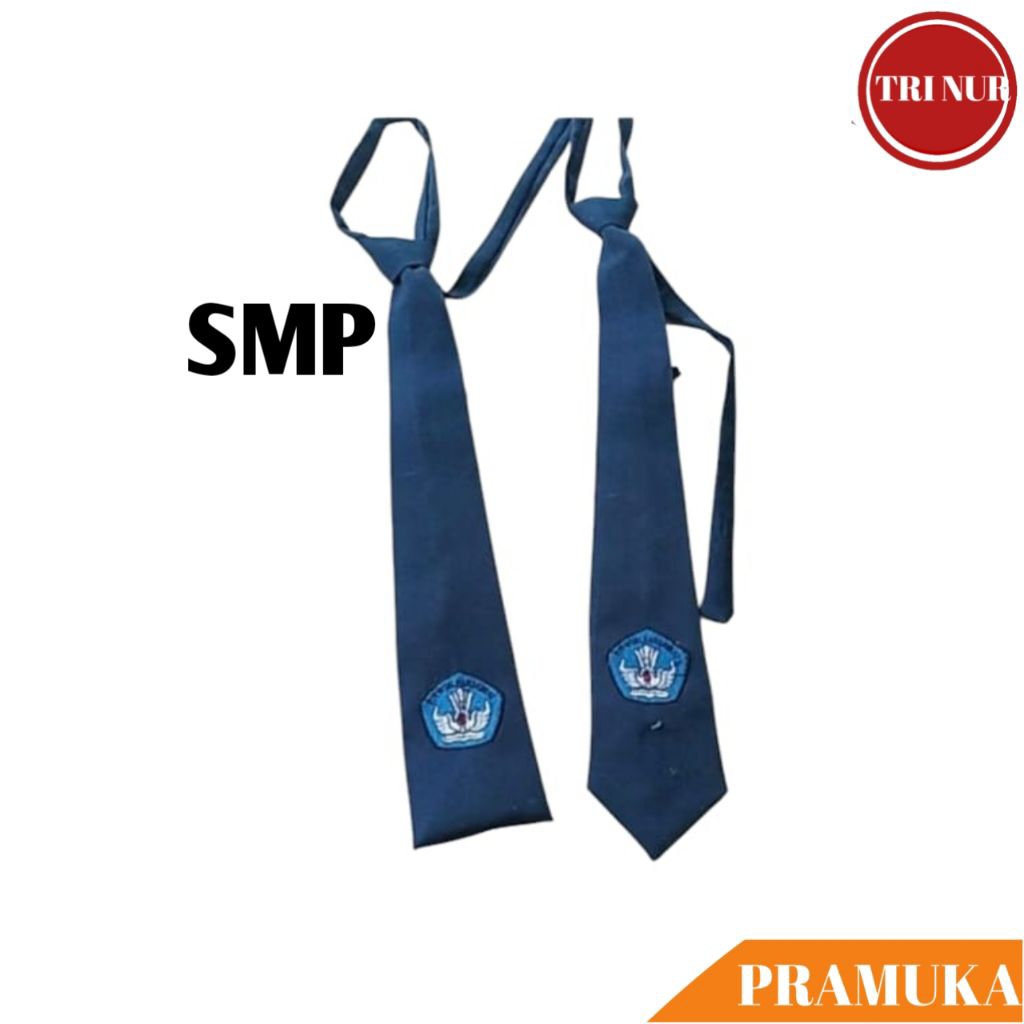Dasi SMP Logo TUTWURIHANDAYANI Panjang Perekat / Dasi Sekolah SMP Panjang / Dasi SMP Logo Biru