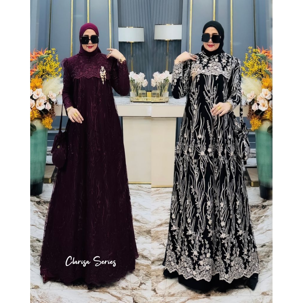 Clarisa set pashmina by. Aairiz gamis pesta mewah brukat tile ceruti gaun kondangan