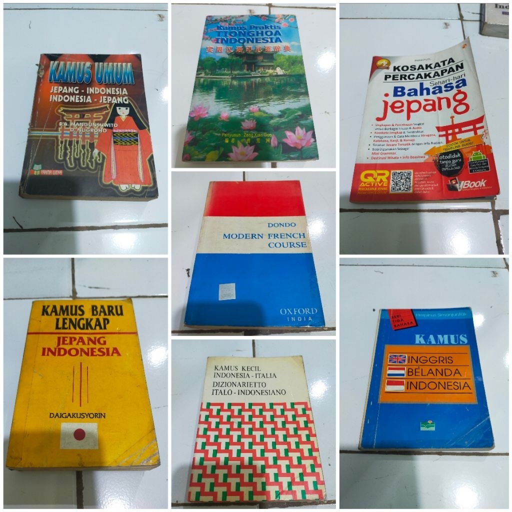 Kamus baru lengkap Jepang Indonesia. Kamus umum Jepang. Kamus praktis Tionghoa Indonesia. Kamus keci