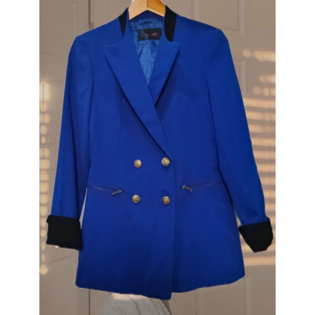 BLAZER PREMIUM WARNA BIRU KANCING BALMAIN FULL FURING STIK BALIK HITAM