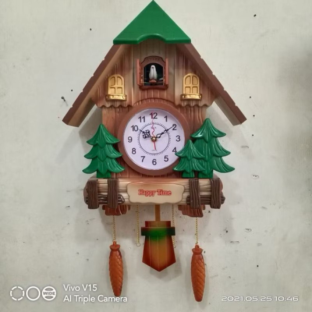 Jam dinding Bandul Kikuk Burung Berkicau , Jam Dinding Kikuk Cuckoo Bunyi Tiap Jam Warna Coklat Jam 